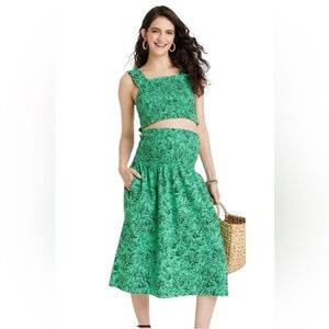 Isabel Maternity Green Smocked matching skirt set